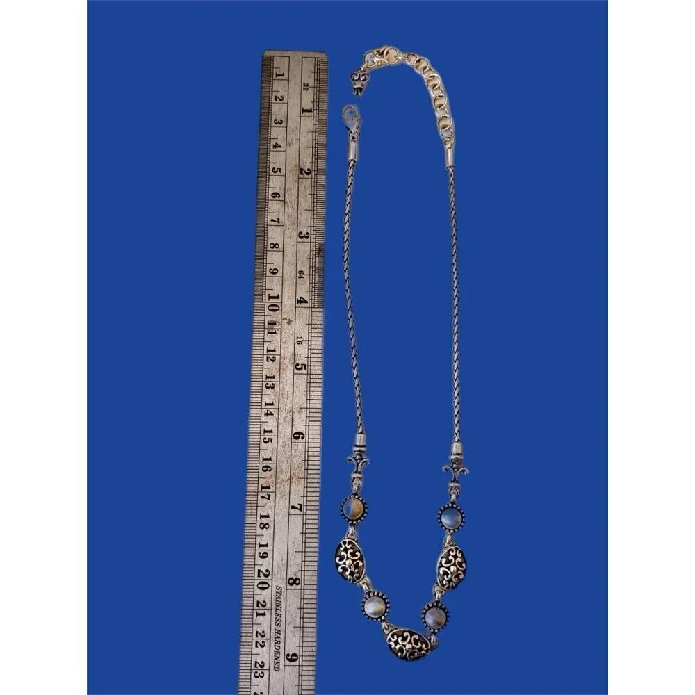 Brighton BARCELONA Silver Cut-Out Scrolled Oval Brushed Links Necklace.